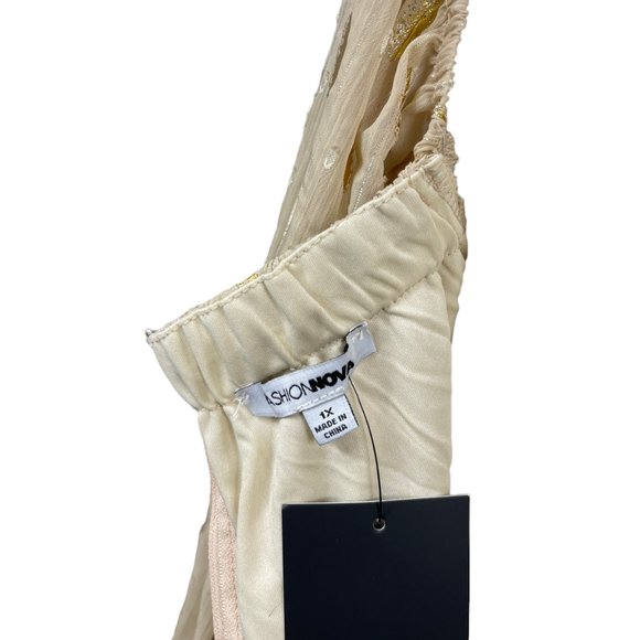 NWT Fashion Nova Always Chasing Ruched Mini Dress Taupe Women's XL 1X Shimmer - Picture 5 of 9